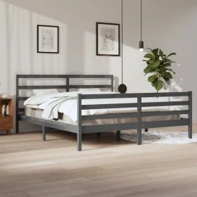 Estructura de cama de madera maciza de pino gris 200x200 cm de vidaXL, Camas y somieres - Ref: Foro24-3105028, Precio: 164,46...