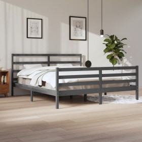 Solid gray pine wood bed frame 200x200 cm by vidaXL, Beds and slatted bases - Ref: Foro24-3105028, Price: 166,58 €, Discount: %