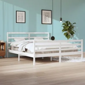 Solid white pine wood bed frame 200x200 cm by vidaXL, Beds and slatted bases - Ref: Foro24-3105027, Price: 145,13 €, Discount: %