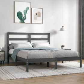 Estructura de cama doble pequeña madera maciza gris 120x190 cm