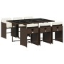 Set comedor de jardín 7 pzas con cojines ratán sintético marrón