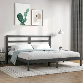 Solid gray pine wood bed frame 200x200 cm by vidaXL, Beds and slatted bases - Ref: Foro24-3104955, Price: 151,70 €, Discount: %