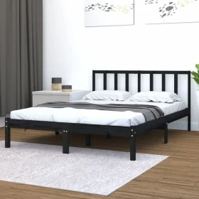 Estructura de cama madera maciza de pino negra 150x200 cm de vidaXL, Camas y somieres - Ref: Foro24-3105080, Precio: 166,38 €...