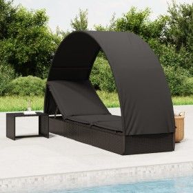 Sun lounger with round black synthetic rattan canopy 211x57x140 cm by vidaXL, Loungers - Ref: Foro24-319644, Price: 178,04 €,...