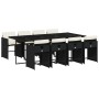 Set de comedor de jardín 9 pzas y cojines ratán sintético negro
