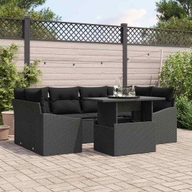 Conjunto de sofá de jardín 7 pcs Negro ratán sintético en Sofás de exterior | Comprar online en Foro24