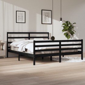 Estructura de cama de madera maciza de pino negra 200x200 cm de vidaXL, Camas y somieres - Ref: Foro24-3105030, Precio: 164,1...