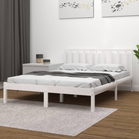 Estructura de cama de madera maciza de pino blanca 140x190 cm