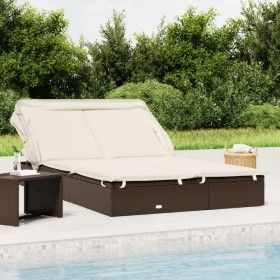 2-Personen-Sonnenliege-Klappmarkise PE-Rattan braun 213x118x97 cm von vidaXL, Liegen - Ref: Foro24-319649, Preis: 257,48 €, R...