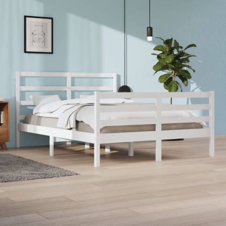 Weißer Bettrahmen aus massivem Kiefernholz, 140 x 200 cm von vidaXL, Betten und Lattenroste - Ref: Foro24-3105007, Preis: 124...