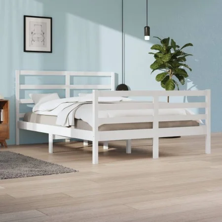 White solid pine wood bed frame 140x200 cm by vidaXL, Beds and slatted bases - Ref: Foro24-3105007, Price: 122,86 €, Discount: %