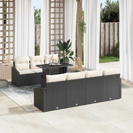 Conjunto de sofá de jardín 8 pcs Negro y crema 100 x 55 x 73 cm