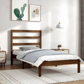 Estructura de cama madera maciza pino marrón miel 100x200 cm de vidaXL, Camas y somieres - Ref: Foro24-3104926, Precio: 97,28...