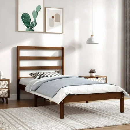 Bettgestell aus massivem Kiefernholz, honigbraun, 100 x 200 cm von vidaXL, Betten und Lattenroste - Ref: Foro24-3104926, Prei...