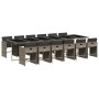 Set comedor de jardín con cojines 13 pzas ratán sintético gris