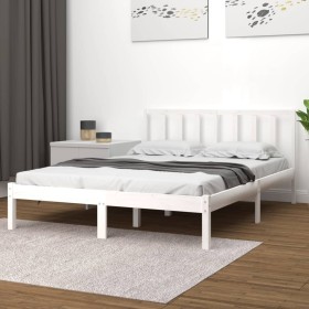 Estructura de cama madera maciza de pino blanco 135x190 cm