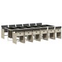 Set comedor jardín y cojines 13 pzas ratán sintético gris claro