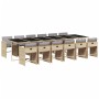 Set comedor de jardín con cojines 13 pzas ratán sintético beige