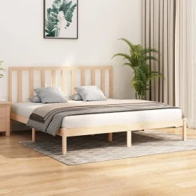 Solid pine wood bed frame 200x200 cm by vidaXL, Beds and slatted bases - Ref: Foro24-3105180, Price: 122,34 €, Discount: %