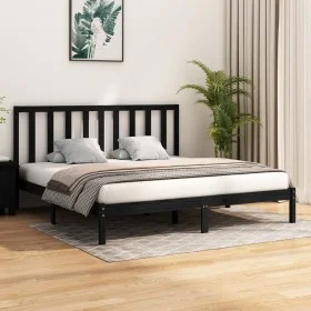 Estructura de cama de madera maciza de pino negra 200x200 cm de vidaXL, Camas y somieres - Ref: Foro24-3105184, Precio: 153,4...