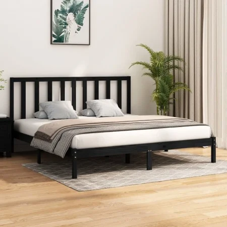 Solid black pine wood bed frame 200x200 cm by vidaXL, Beds and slatted bases - Ref: Foro24-3105184, Price: 153,38 €, Discount: %