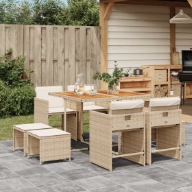 Set comedor de jardín 9 pzas con cojines ratán sintético beige
