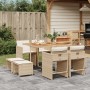 Set comedor de jardín 9 pzas con cojines ratán sintético beige