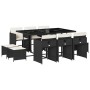 Set de comedor jardín 11 pzas con cojines ratán sintético negro