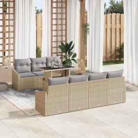 Conjunto de sofá de jardín con cojín 8 pcs beige y gris claro