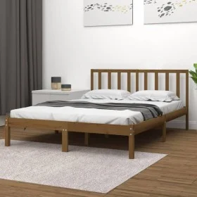 Honey brown solid pine wood bed frame 200x200 cm by vidaXL, Beds and slatted bases - Ref: Foro24-3105094, Price: 157,98 €, Di...
