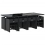 Set comedor de jardín con cojines 13 pzas ratán sintético negro