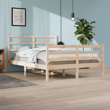 Estructura de cama madera maciza de pino 140x200 cm de vidaXL, Camas y somieres - Ref: Foro24-3105006, Precio: 113,28 €, Desc...