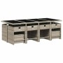 Set comedor jardín y cojines 13 pzas ratán sintético gris claro