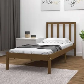 Solid pine wood bed frame honey brown 100x200 cm by vidaXL, Beds and slatted bases - Ref: Foro24-3105064, Price: 99,39 €, Dis...