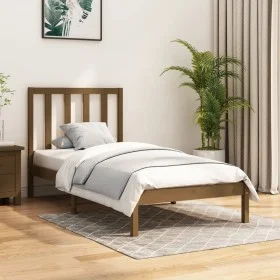 Solid pine wood bed frame honey brown 100x200 cm by vidaXL, Beds and slatted bases - Ref: Foro24-3105153, Price: 98,53 €, Dis...