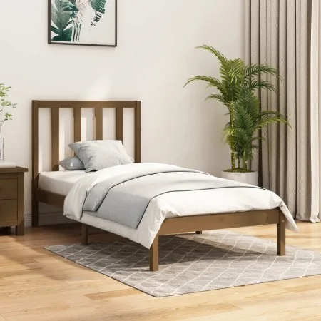 Solid pine wood bed frame honey brown 100x200 cm by vidaXL, Beds and slatted bases - Ref: Foro24-3105153, Price: 98,53 €, Dis...