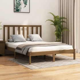 Estructura cama madera maciza marrón miel King Size 150x200 cm