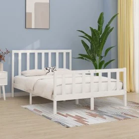 Small double bed frame white solid wood 120x190cm by vidaXL, Beds and slatted bases - Ref: Foro24-3105196, Price: 123,47 €, D...