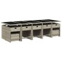 Set comedor jardín y cojines 15 pzas ratán sintético gris claro