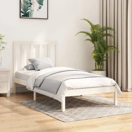 Estructura de cama madera maciza de pino blanca 100x200 cm de vidaXL, Camas y somieres - Ref: Foro24-3105151, Precio: 94,14 €...