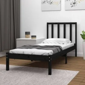 Solid black pine wood bed frame 75x190 cm by vidaXL, Beds and slatted bases - Ref: Foro24-3105100, Price: 125,44 €, Discount: %