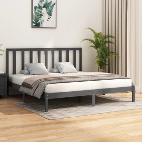 Estructura de cama madera maciza gris Super King 180x200 cm