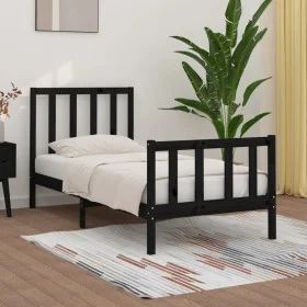 Black single solid wood bed frame 75x190 cm by vidaXL, Beds and slatted bases - Ref: Foro24-3105189, Price: 117,19 €, Discoun...