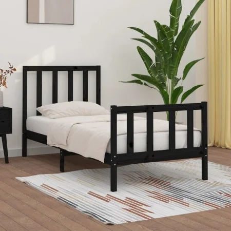 Black single solid wood bed frame 75x190 cm by vidaXL, Beds and slatted bases - Ref: Foro24-3105189, Price: 117,19 €, Discoun...