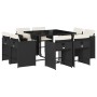 Set de comedor de jardín 9 pzas y cojines ratán sintético negro