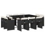 Set de comedor jardín 11 pzas con cojines ratán sintético negro