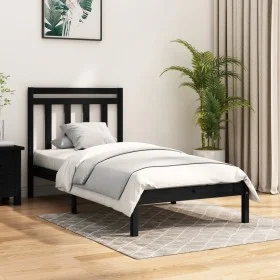Black solid wood bed frame 100x200 cm by vidaXL, Beds and slatted bases - Ref: Foro24-3105244, Price: 120,40 €, Discount: %