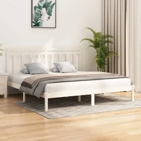 White solid wood bed frame 200x200 cm by vidaXL, Beds and slatted bases - Ref: Foro24-3105271, Price: 139,14 €, Discount: %