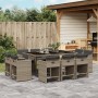 Set de comedor de jardín 11 pzas y cojines ratán sintético gris