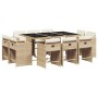 Set comedor de jardín 11 pzas con cojines ratán sintético beige